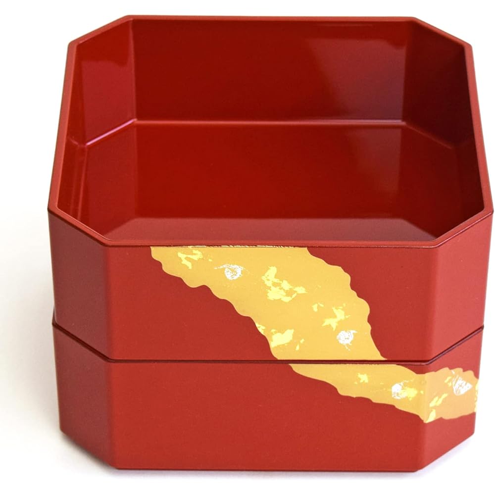 Maeju lacquerware, double box, 2 tiers, 2 tiers, bright vermilion, red, crane, phlogopite, osechi, 17.5cm, square, traditional craft, Yamanaka lacquerware, made in Japan 6R-514