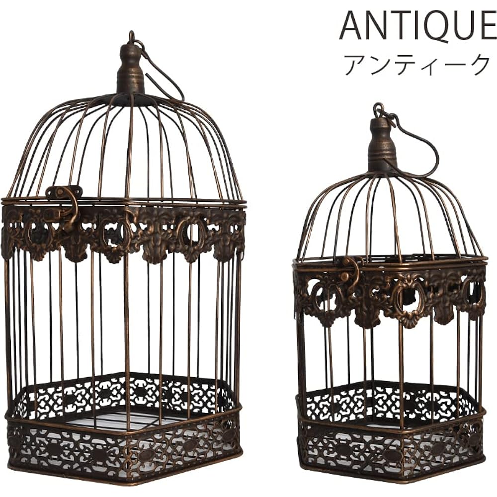 Birdcage, Cage, Interior Iron, Birdcage, Ornament, Display, Object, Gardening Goods (Antique, Set of 2 M&L Hexagons)