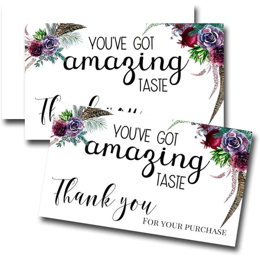 AmandaCreation You've Got Amazing Taste Floral Thank You Cards 24" x 3.5" Single Sided Insert Cards Pack of 100