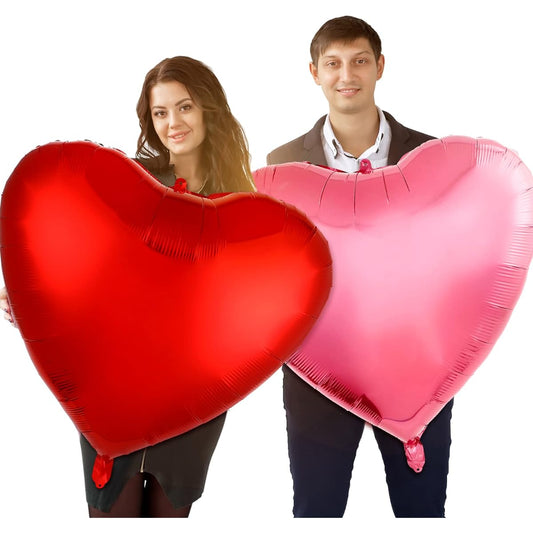 32" Large Valentine's Day Heart Shape Balloons, Set of 4 Large Love Balloons Pink Red Foil Balloons for Wedding Engagement Anniversary Birthday Baby Shower Party Decoration