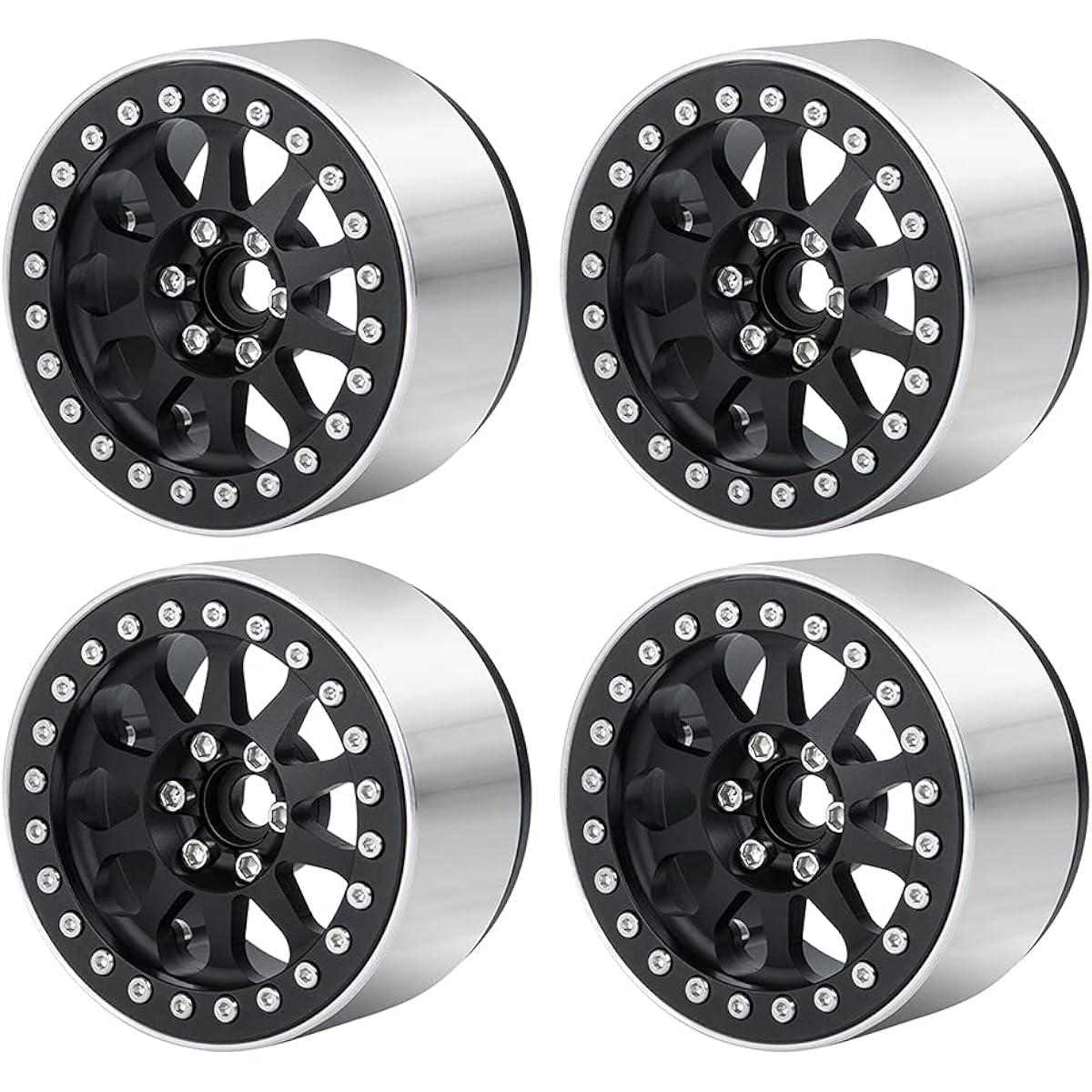 Benedict Harry 4pcs Alloy 2.2" Beadlock Wheel Rim 1:10 RC Rock Crawler Axial SCX10 RR10 Wraith 90048 90018 TRX4 12mm Hex (Black)
