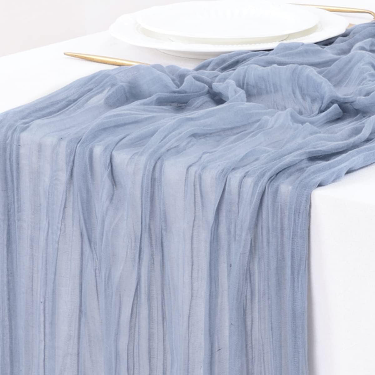 Socomi Cheesecloth Table Runner 10ft Gauze Boho Rustic Dusty Blue Cheese Cloth Table Runner for Wedding Bridal Shower Fall Thanksgiving Christmas Decoration 10pcs Dusty Blue