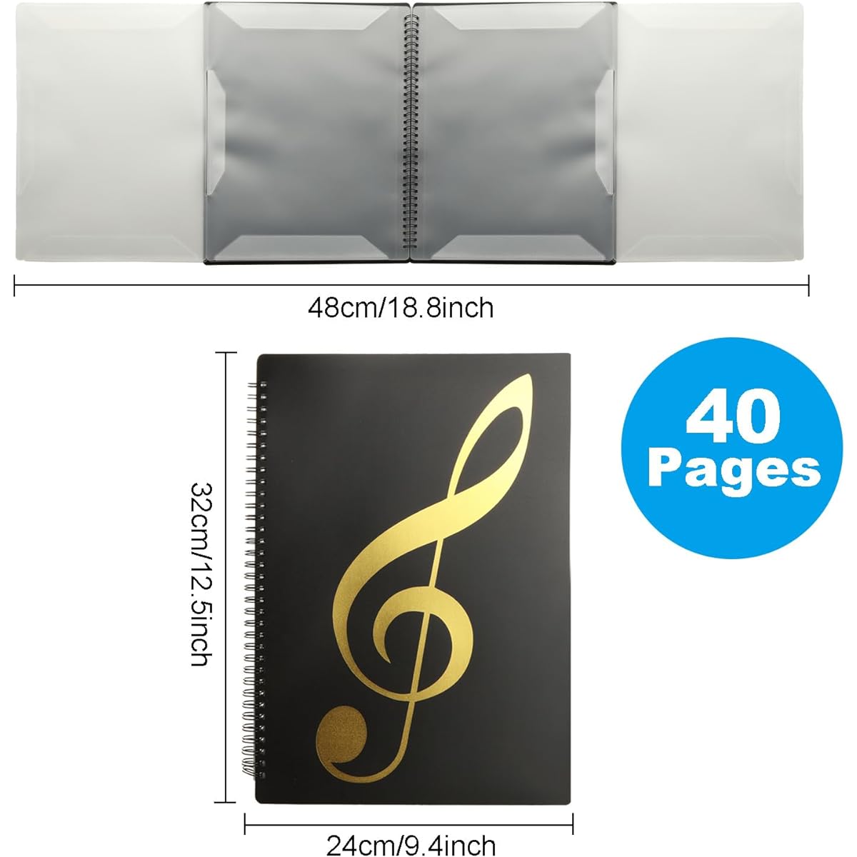 Sheet Music Folder 2 Pack 8.5 x 11 Music Binder 4 Pages 40 Pockets Writable Choir Folder (Black)