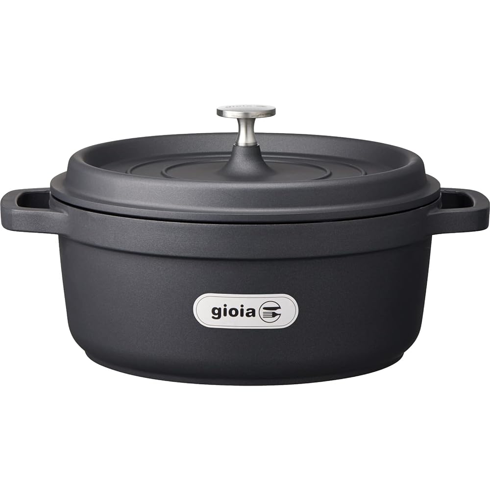 Mannen Gioia Casserole 24cm Double Handed Pot with Handle Cover Open/IH/Open Fire Compatible Lightweight Outdoor Fluorine Coated Black XC-24BK-H
