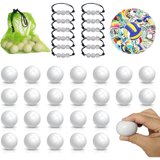 24pcs Mini Volleyballs White Volleyballs Stress Balls Small Volleyballs with Drawstring Mesh Bag