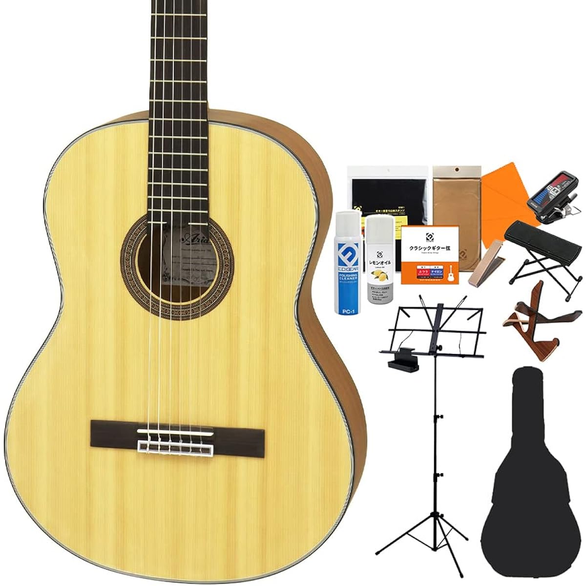 ARIA A-10 Classical Guitar Beginner 14-piece Set 650mm Pine/Sapele Matte Finish Aria