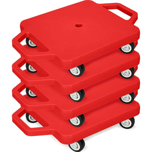 4 Pieces Sports Scooter Board with Handles Plastic Casters Floor Scooter Board Sit On Scooter Board for Kids Gym Indoor Outdoor Activity Playground Equipment