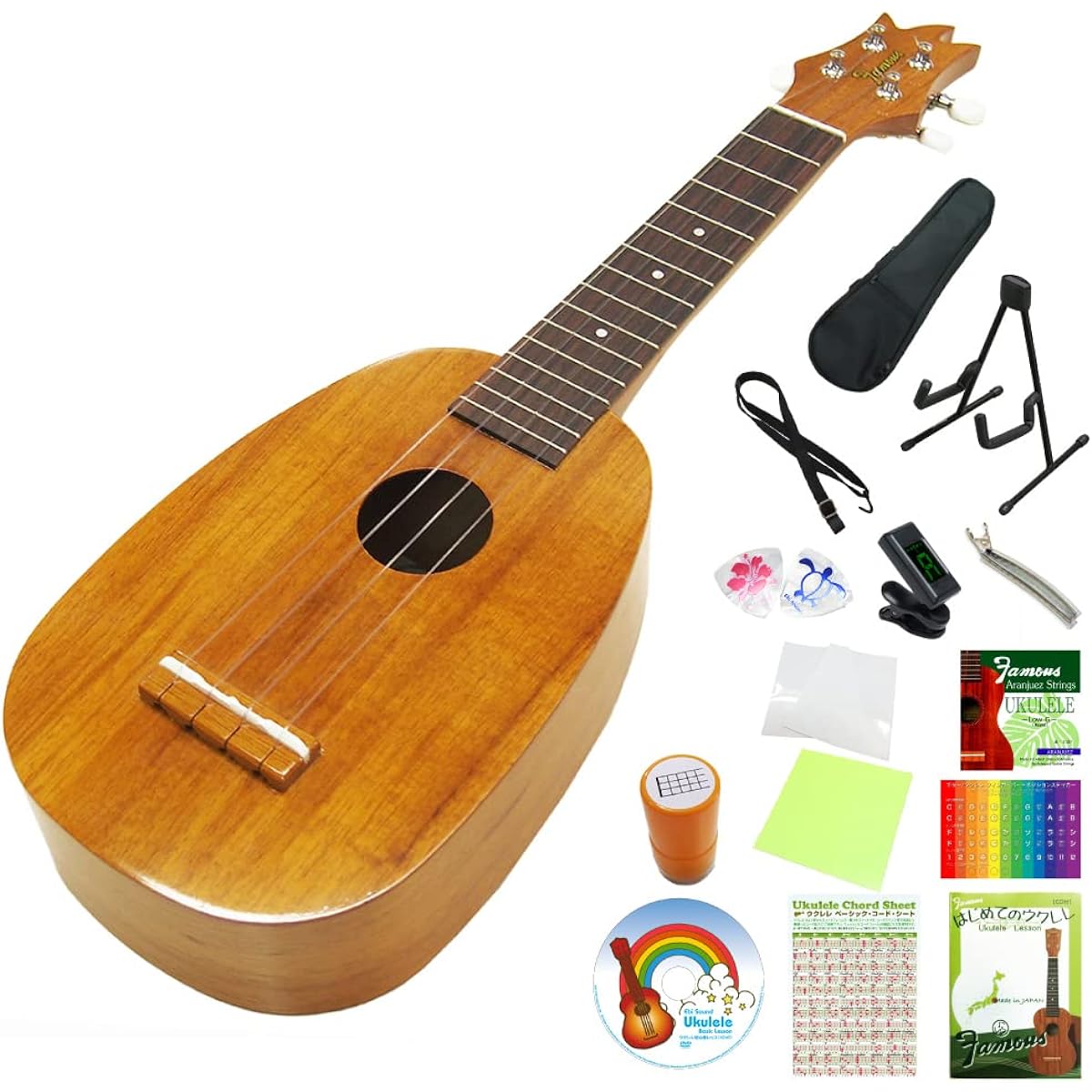 Famous Japanese Ukulele FS-4PG Pineapple Soprano High Grade 15-Piece Set Hawaiian Koa (Made in Japan) (Gorgeous Tone) (u)