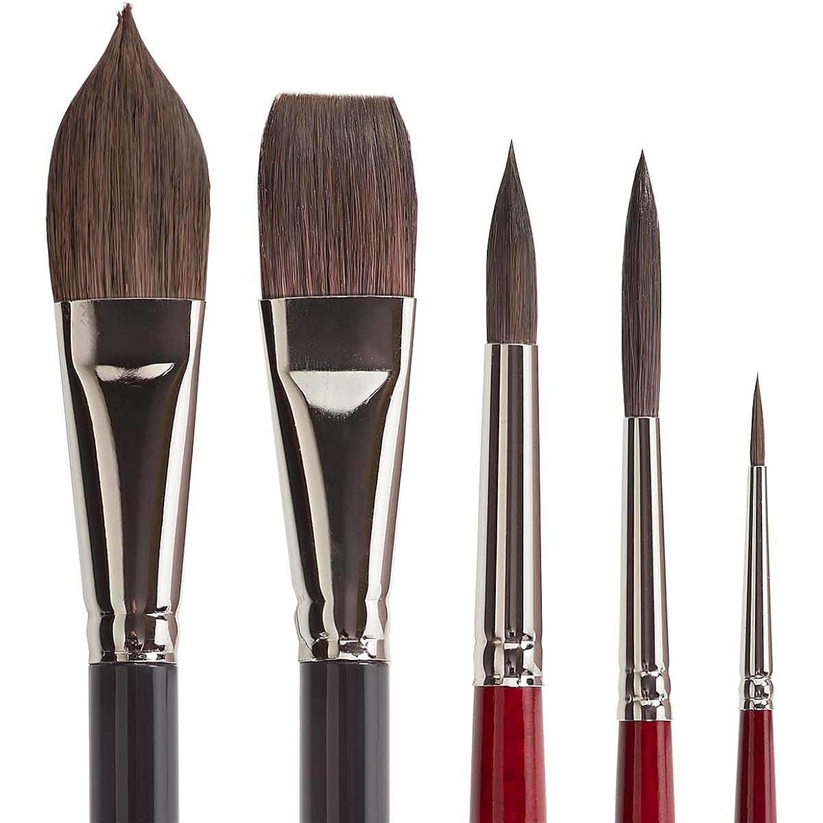 KINGART 1060B Equinox - Synthetic Squirrel - 5 Piece Paint Brush Set Assorted Brown Red Black Silver