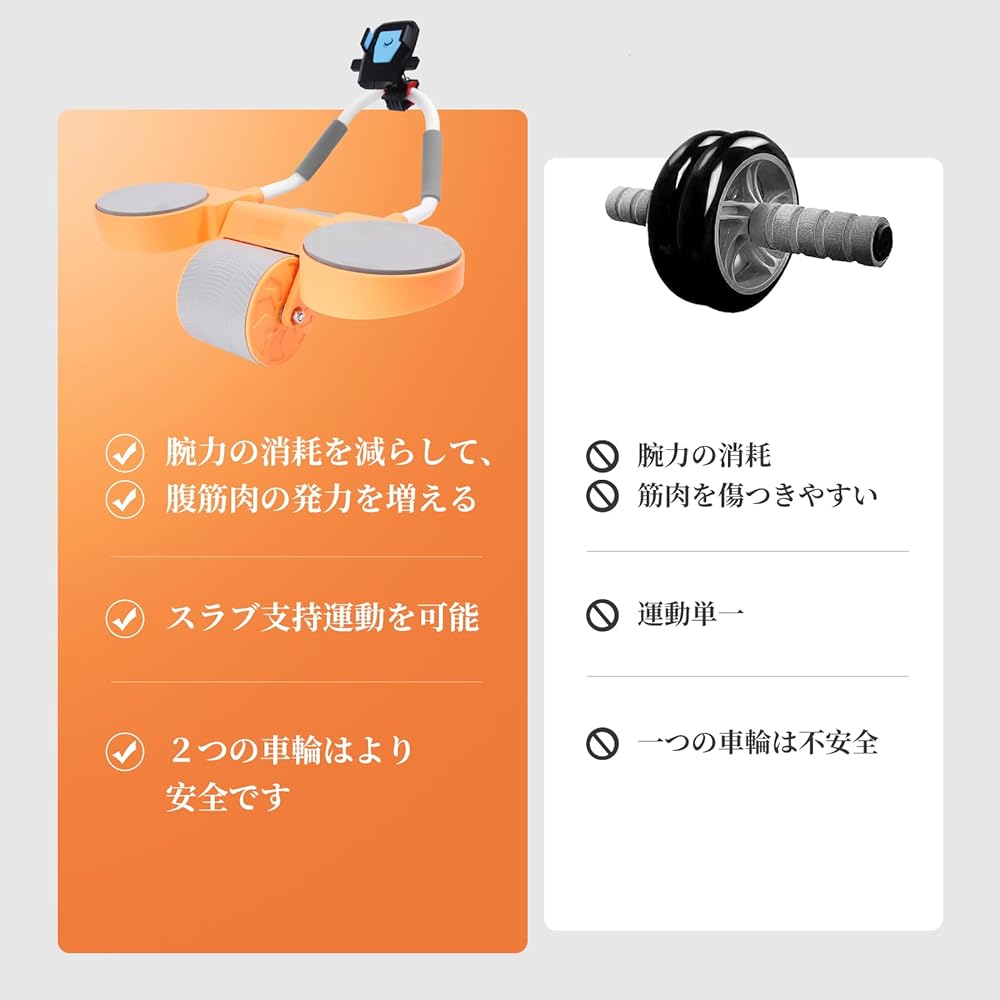 TENBOOM Ab Roller Elbow Support Automatic Rebound Quiet Unisex with Mat Training Ab Roller Abdominal Exercise Wheel Core Strengthening Easy to Assemble (Orange)