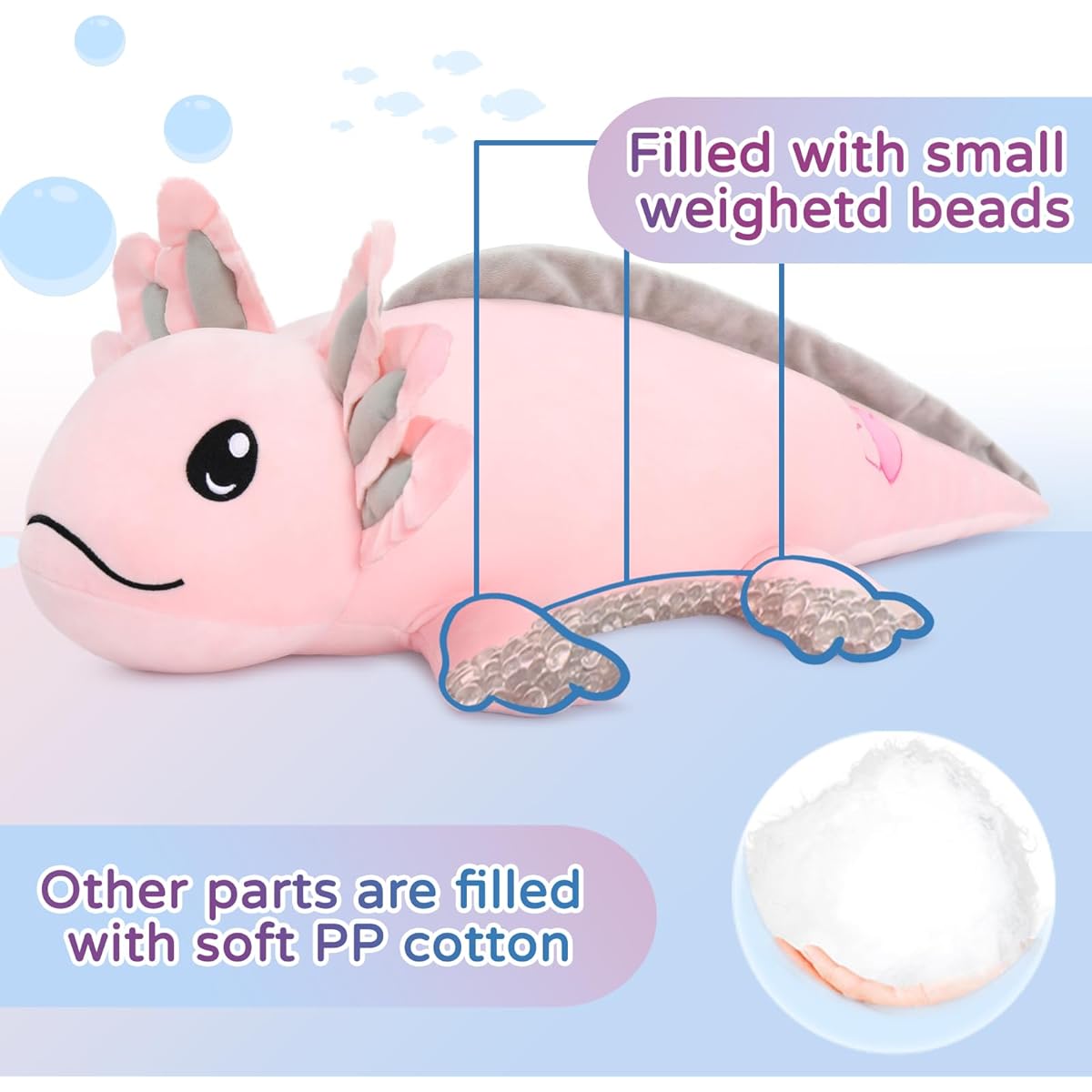 Tezituor Weighted Axolotl Plush 4 lbs Axolotl Glow in the Dark Toy for Kids and Adults 31.5" Squishy Cuddly Sensory Companion Weighted Salamander Plush