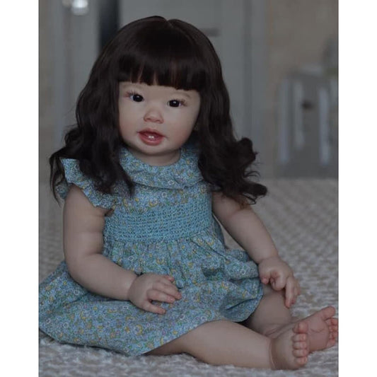 70CM Giant Reborn Doll Girl Long Black Hair Princess 28 Inch Reborn Doll Realistic 9 Months Real Baby Size Collectible Art Doll Kids Gift Birthday Christmas