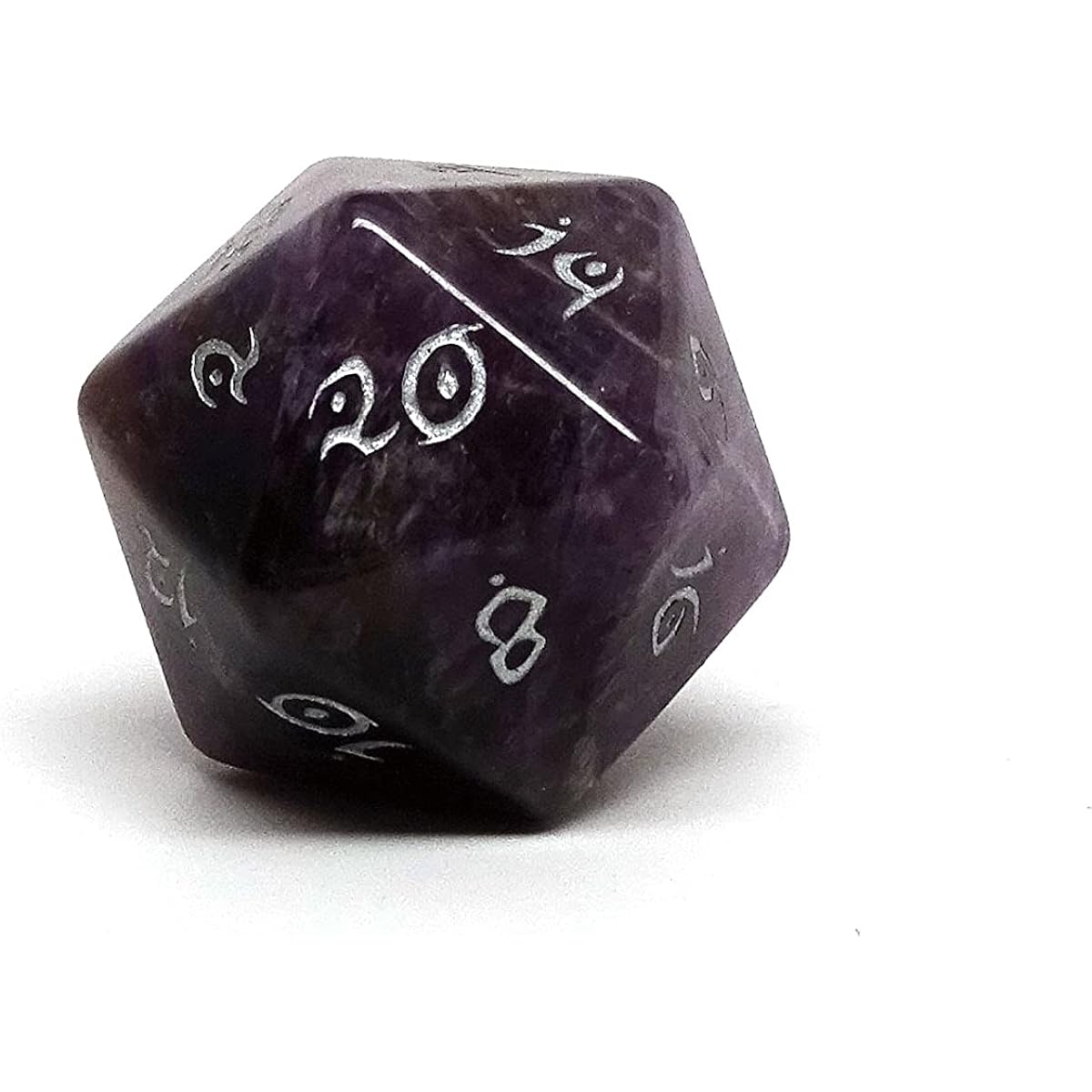 D20 Stone Dice - Elvenkind Font (Amethyst)