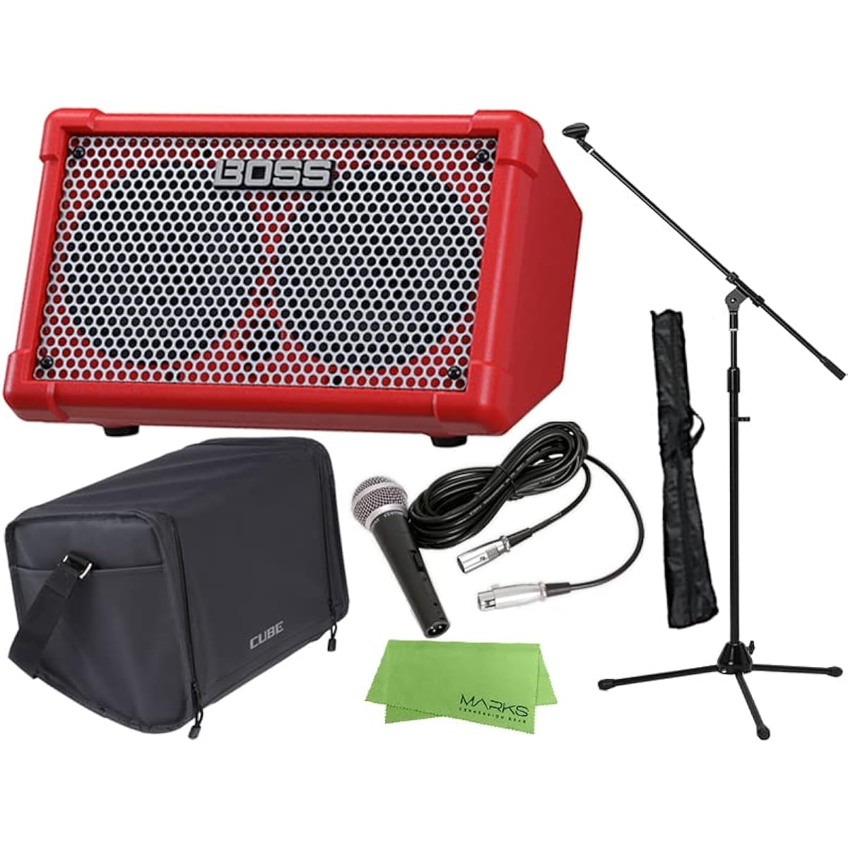 [Street Live Set] BOSS CUBE STREET II RED [CUBE-ST2-R] Street Live Amp + Soft Case CB-CS1 + Dynamic Microphone + Microphone Stand