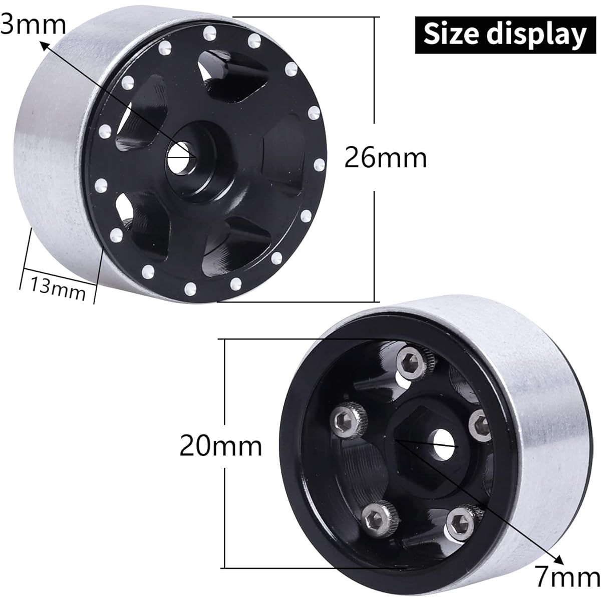 4pcs Aluminum Alloy RC Beadlock Wheel Rims for 1:24 Axial SCX24 AXI90081 AXI00001 AXI00002 Deadbolt RC Crawler Car Upgrade Accessories (Type 1)