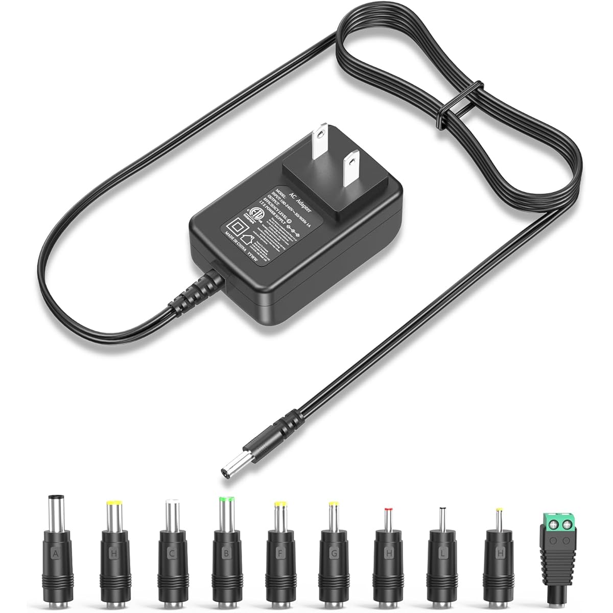 PERFEIDY 36V 1A 0.5A Power Cord 36.0V 1.0A 0.5A Charger AC Adapter 36W Switching Power Supply DC 36V 1000mA 800mA 500mA Adapter Regulated Transformer with 10 Replaceable Jack Plugs ETL Standard Product