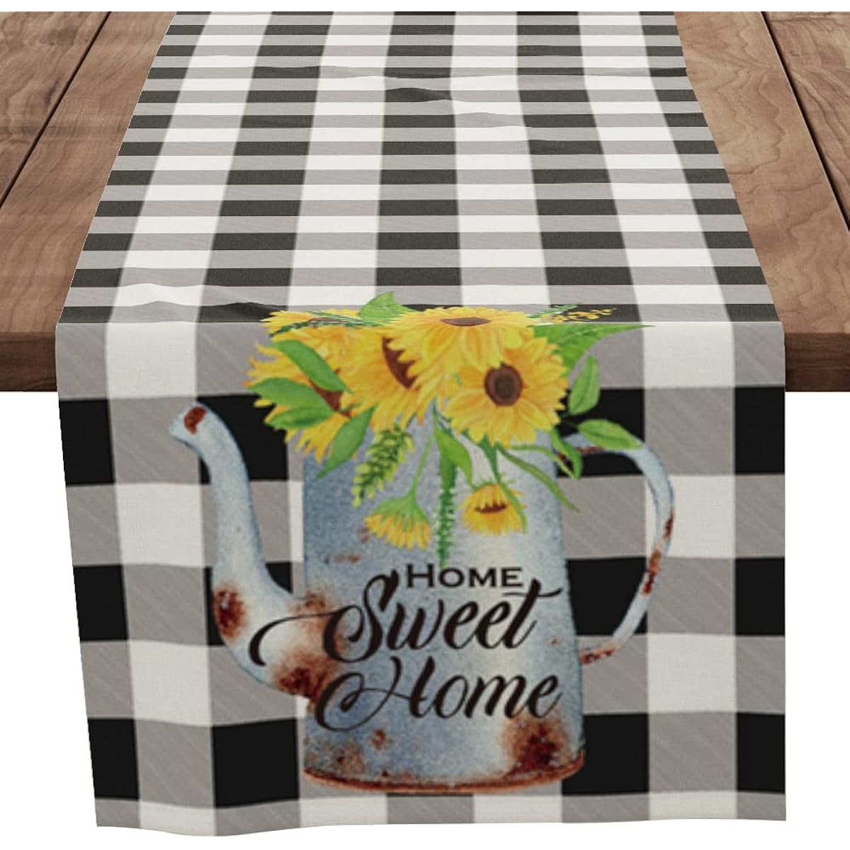 Farmhouse Sunflower Table Runner Decorative Buffalo Check Plaid Table Runner Decorative Dining Room Kitchen Decor Party Holiday Housewarming Gifts for Women Couples New Home 13x72 Inch