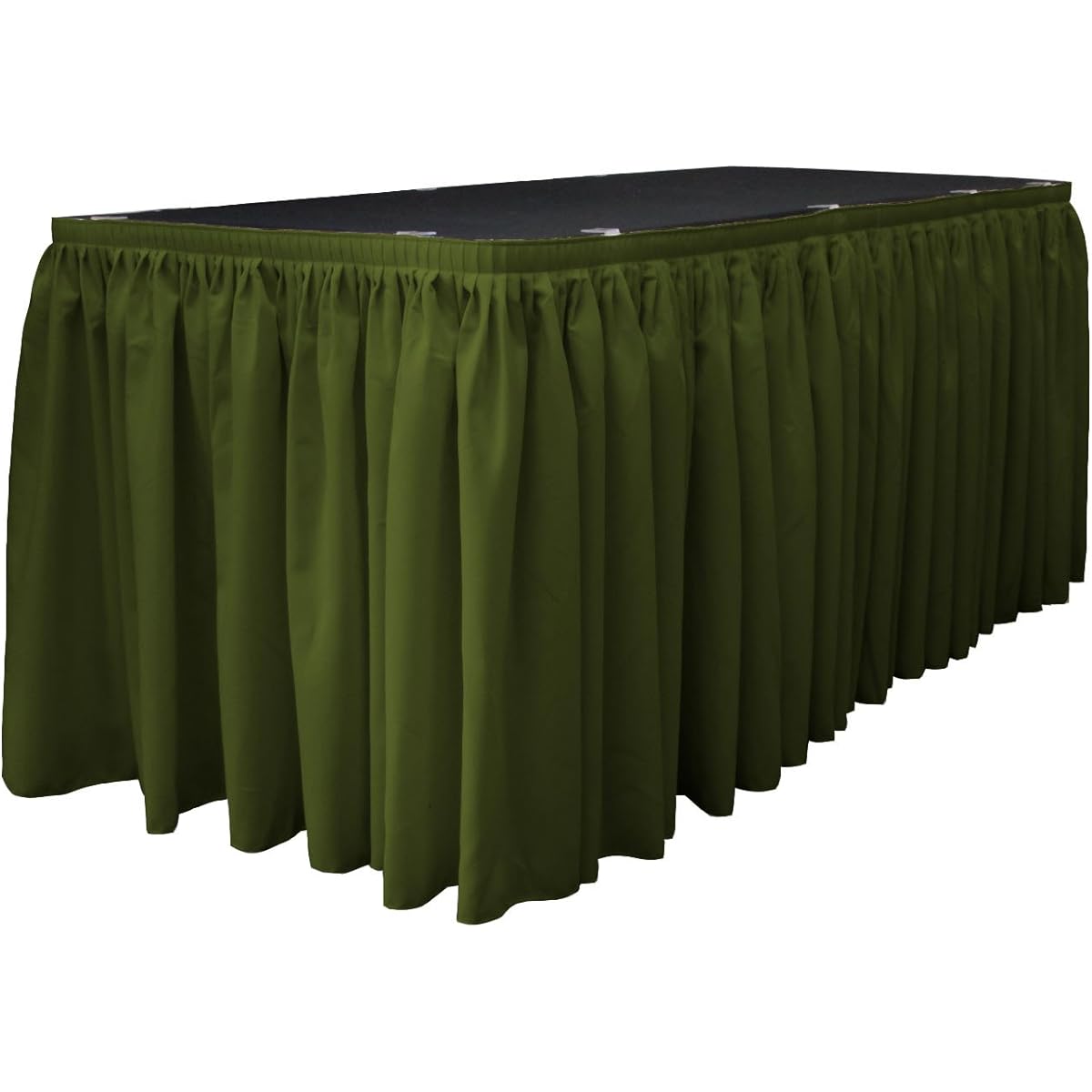 LA Linen Polyester Poplin Pleated Table Skirt with 15 Large Clips, 21-feet by 29-inch, Olive