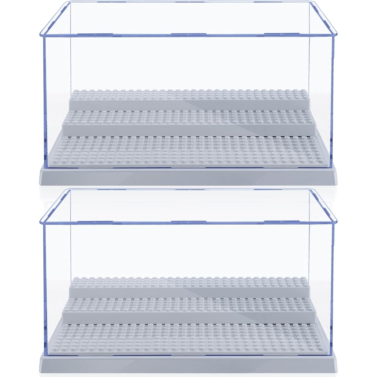 2 Pack Display Case for Mini Figure Action Figure Blocks, Acrylic Mini Figure Display Case Box Storage with 3 Movable Steps, Great Gift for Kids and Adults (Grey)