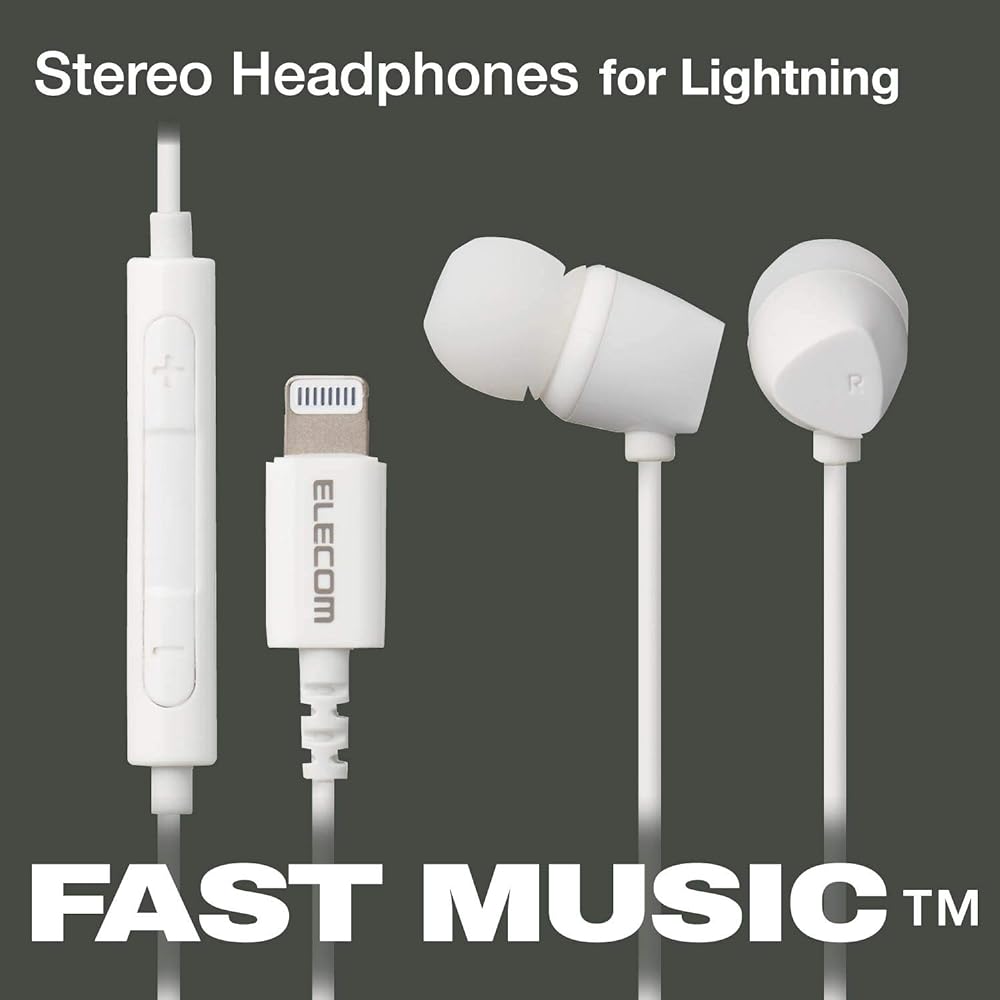 ELECOM Lightning Lightning Earphones 8.5mm Driver MFI Certified Fast Music CN200 Series with Microphone White EHP-LCN200MXWH