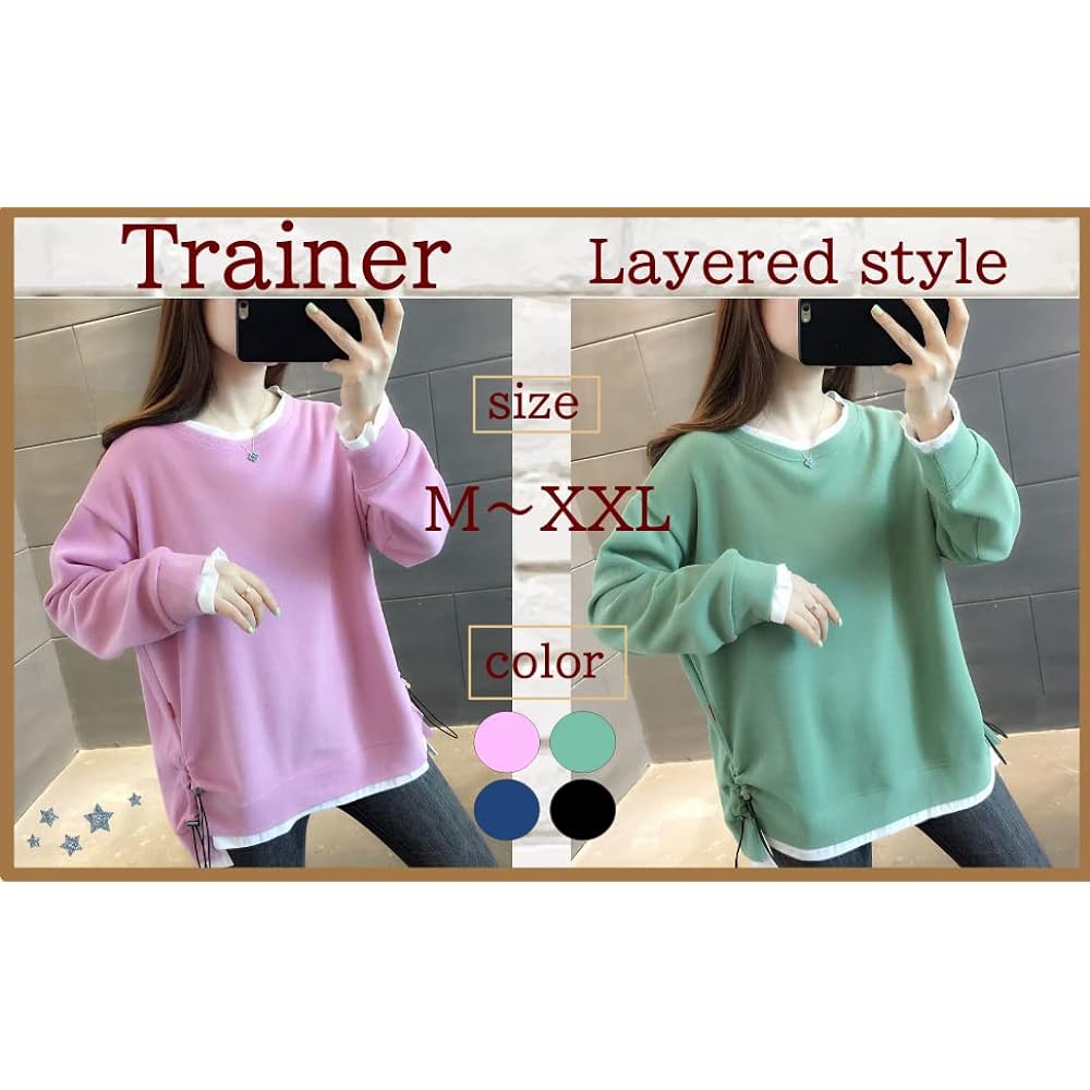 [ririka] Sweatshirt, Layered Top, Sweatshirt, Loose, Long Sleeve, Pullover Blouse, Spring, Autumn, Winter, Casual, Women's