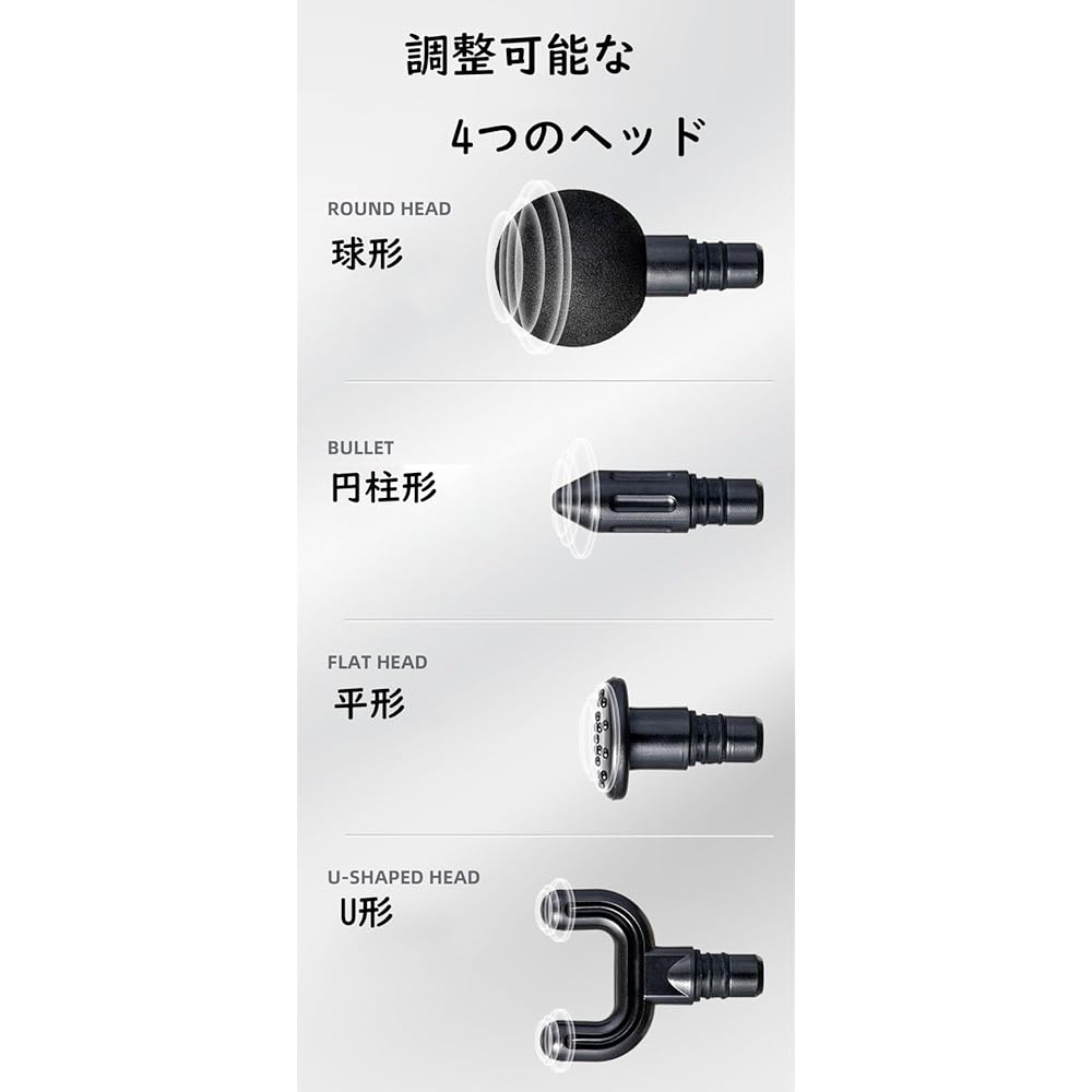 Myofascial Release Mini with 4 types of heads, lightweight, compact, small, portable, training muscle exercise aid, Japanese instruction manual included (gray)