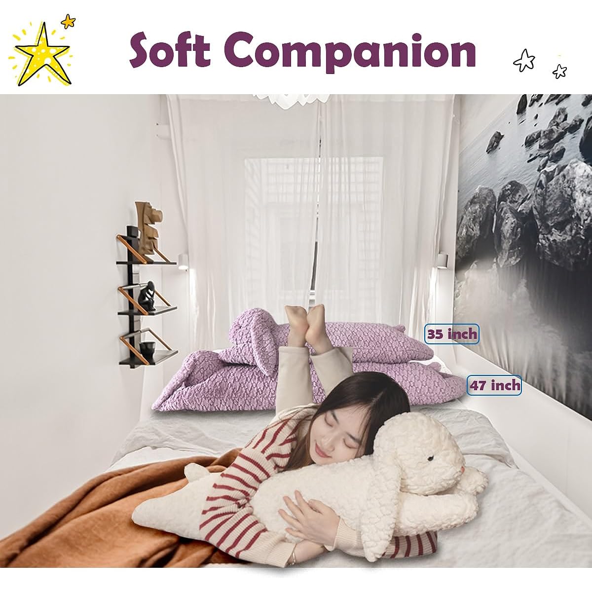 Hofun4U Rabbit Stuffed Pillow Rabbit Stuffed Animal Rabbit Stuffed Animal Long Hugging Pillow for Easter Stuffed Animal (White, 47 Inch)