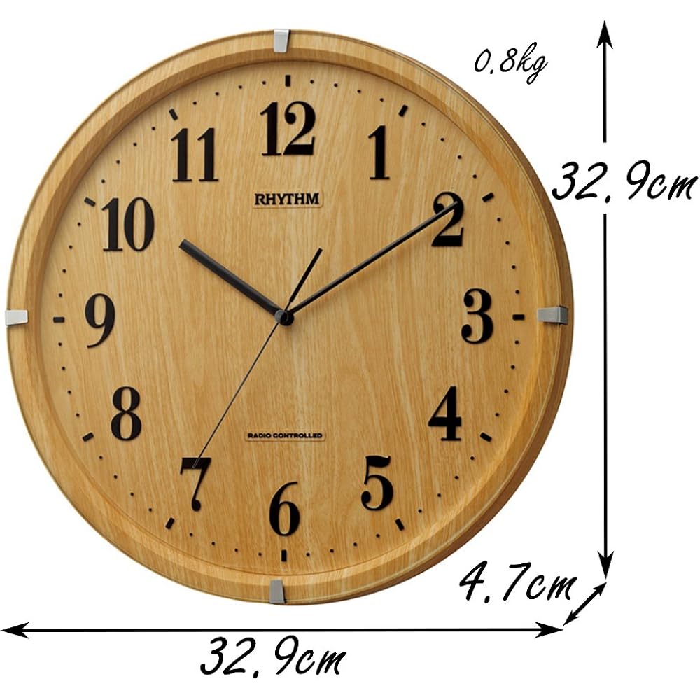 RHYTHM Wall Clock Radio Clock Analog Continuous Second Hand Brown ф32.9x4.7cm Lively Alice 8MY501SR07