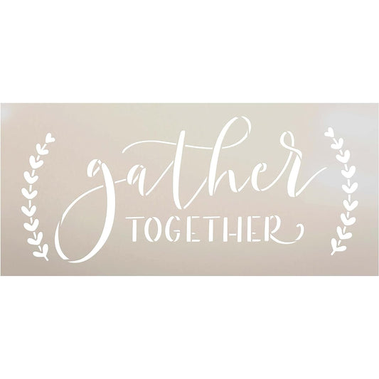 StudioR12 Gather Together with Laurels Stencil | Craft DIY Farmhouse Home Decor | Paint Family Wooden Sign | Reusable Mylar Template | Choose Your Size (12" x 5.5")