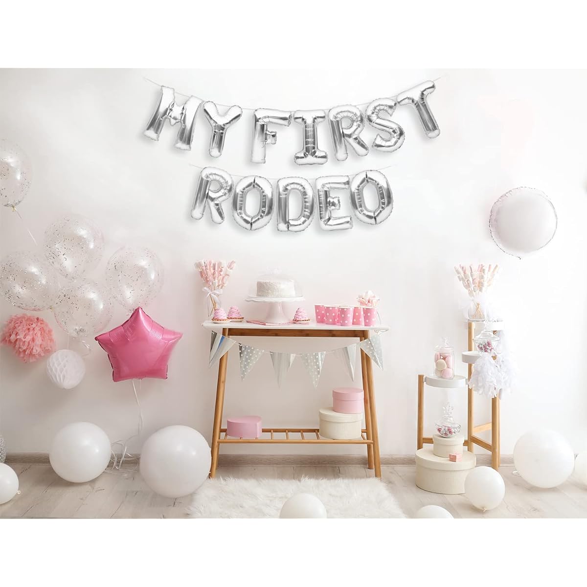 PartyForever MY FIRST RODEO Balloon Silver 16" Letters