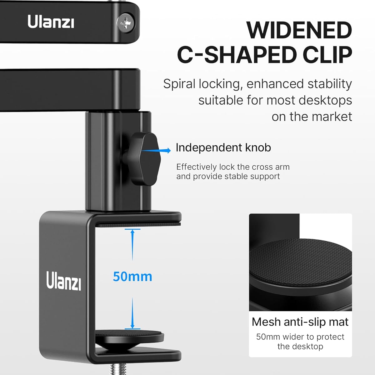 Upgrade ULANZI LS26 Thin Microphone Arm Aluminum 360° Rotatable Foldable Microphone Low Arm Desk Mount for Podcast/Streaming/Game/Radio Studio with Mic Clip 1/4" 3/8" 5/8" Thread Compatible with Most Microphones