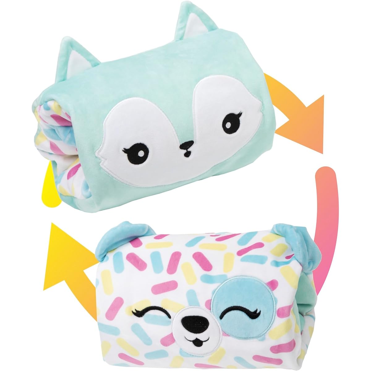 SmooshMiez - 2-in-1 Reversible Plush - Cute emotional support stuffed animal. Puppy + Fox, 9 inches.
