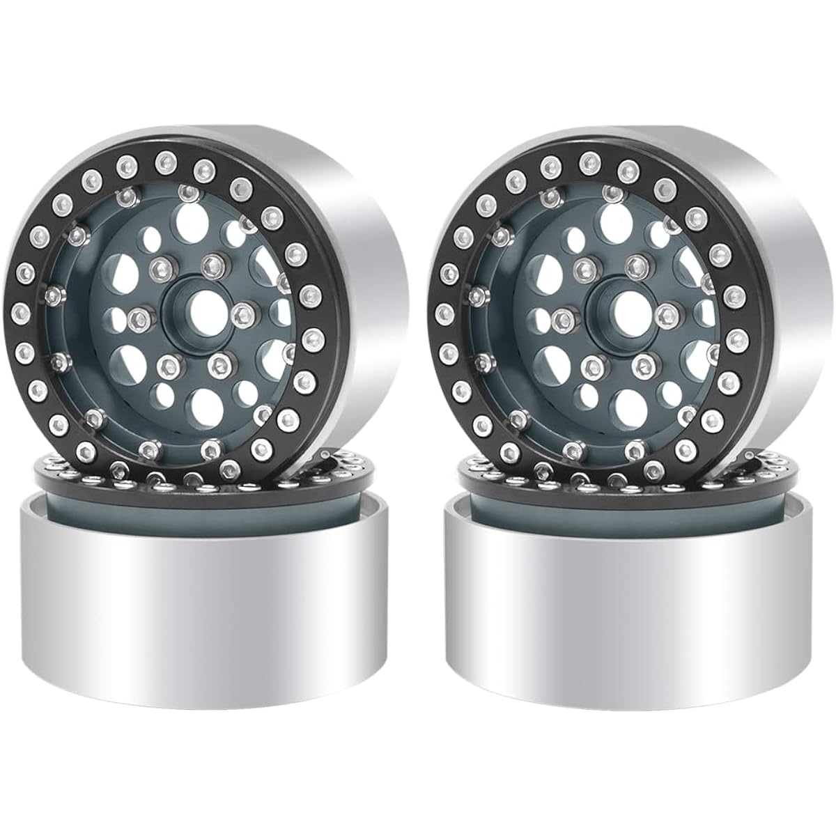 OGUNKE RC 4Pcs Aluminum 1.9" Beadlock Wheels RC Wheel Rim Set Wheel Hub for 1/10 RC Crawler Traxxas TRX4 TRX6 Axial SCX10 I II III 90046 AXI03007 Redcat GEN7 GEN8 RC4WD D90 12mm Hex (Black Grey)