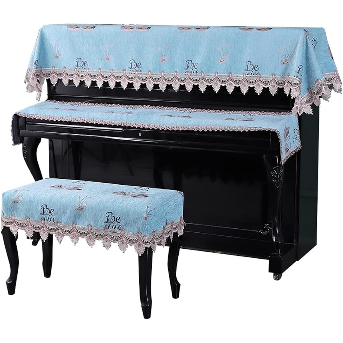 Upright Piano Cover Lace Cloth Decoration Thick Piano Cover Dust Cover Simple Piano Towel 3-Piece Set High-End Piano Cover Instrument Accessories (Size : Stool Cover 78*38cm)