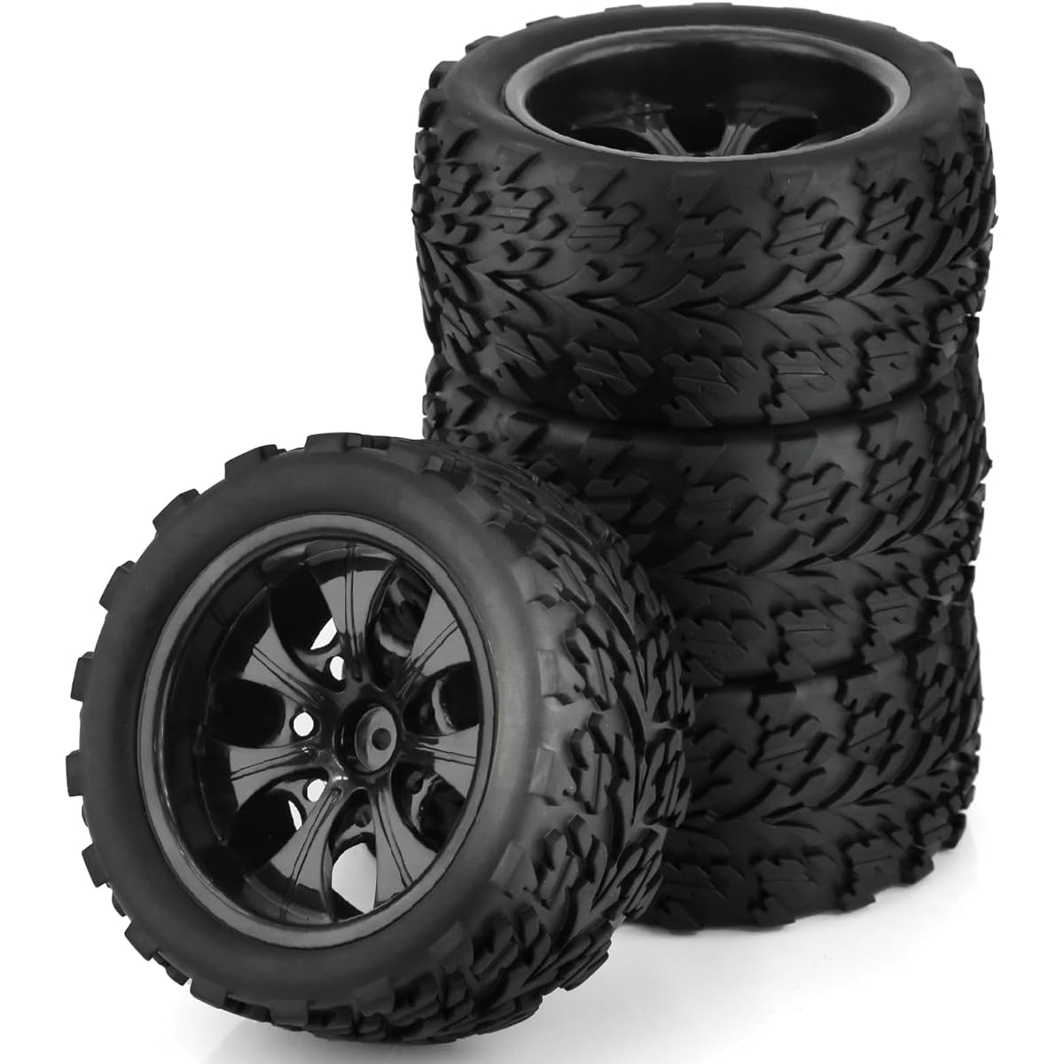 WLYEJEA 1/10 RC Buggy Truck Wheels 4pcs 118mm Off-Road Monster Tire Set 12mm Hex Fit for 1/10 RC Off-Road Truck Traxxas X-Maxx E-Revo Summit HSP 94111 94188 HPI Redcat, Black