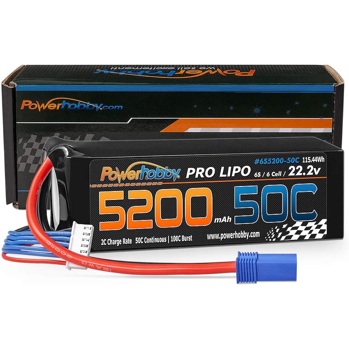 Powerhobby 6S 22.2V 5200mAh 50C-100C LiPo Battery with EC5 Plug Soft Case 6 Cells