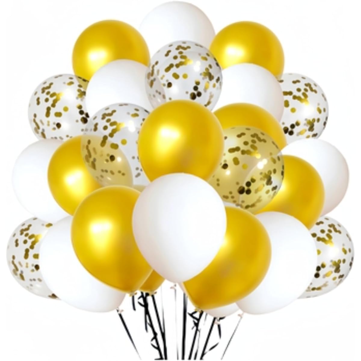 300 Pack Gold and White Balloons + Gold Confetti Balloons - 12 Inch for Birthday Party, Wedding, Baby Shower, Graduation - White and Gold Balloon Decorations