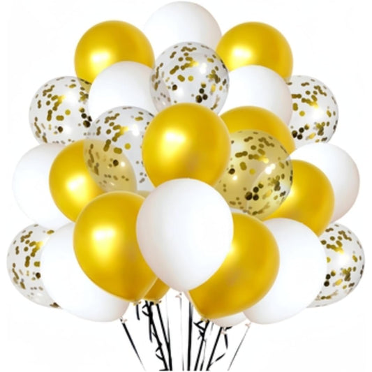 300 Pack Gold and White Balloons + Gold Confetti Balloons - 12 Inch for Birthday Party, Wedding, Baby Shower, Graduation - White and Gold Balloon Decorations