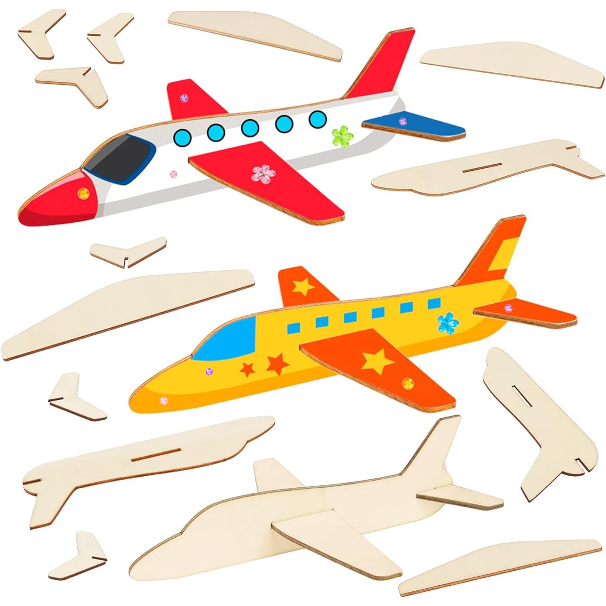 Fennoral Wooden Airplane Crafts for Kids, 12 Pack Build Your Own 3D Airplane Kit for Boys and Girls, DIY Paint Wooden Planes, School Art Activities, Birthday Christmas Gifts