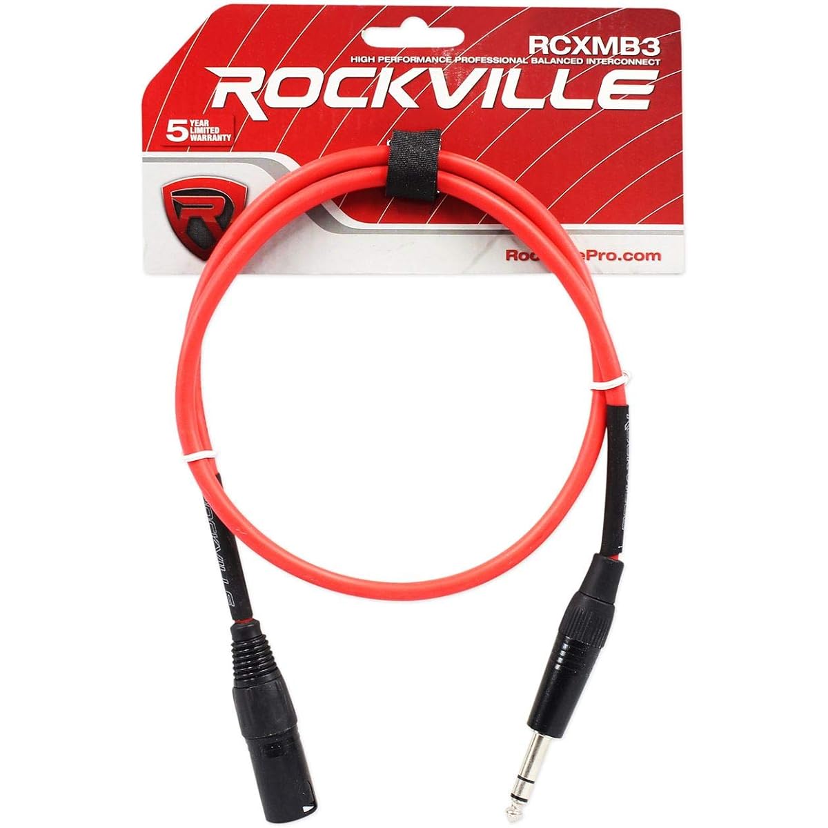 Rockville RCXMB3R 3' Male REAN XLR to 1/4" TRS Cable Red 100% Copper 3' (RCXMB3-R)