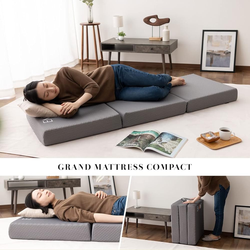 Emur Grand Sleeping Mattress, Camping, Sleeping in the Car, Outdoor Mat, Approximately 65 x 180cm, L Size, Folding, Special 3D Cut, 5-Tactile Zone Design, Washable Cover