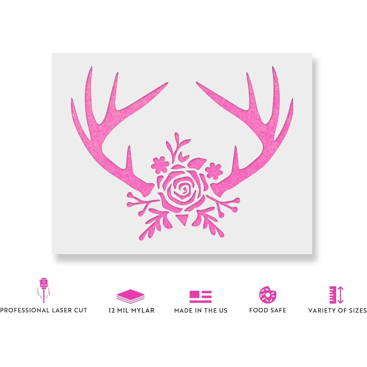 Rose Antlers Stencil Template for Walls and Crafts - Reusable Stencils for Small & Large Paintings