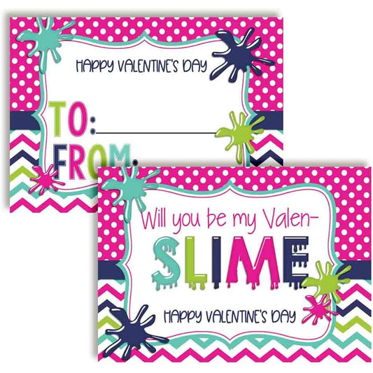 AmandaCreation Will You Be My Valen-SLIME Slime Themed Valentine's Day Cards, Great Gifts for Friends and Classmates, 3.5" x 5" 30 Fill-in Cards, No Envelopes