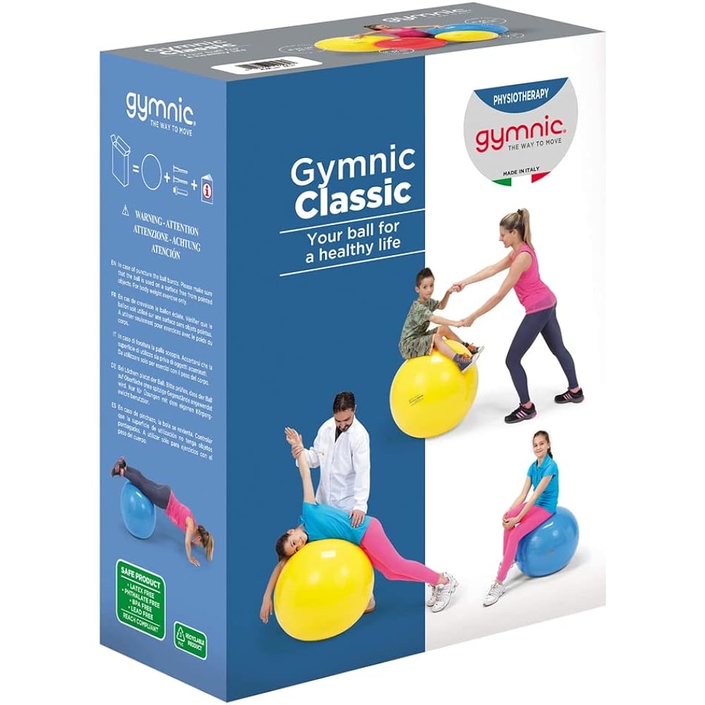GYMNIC 55 Red Made in Italy [Set of 2] (Balance Ball/Double Action Hand Pump)