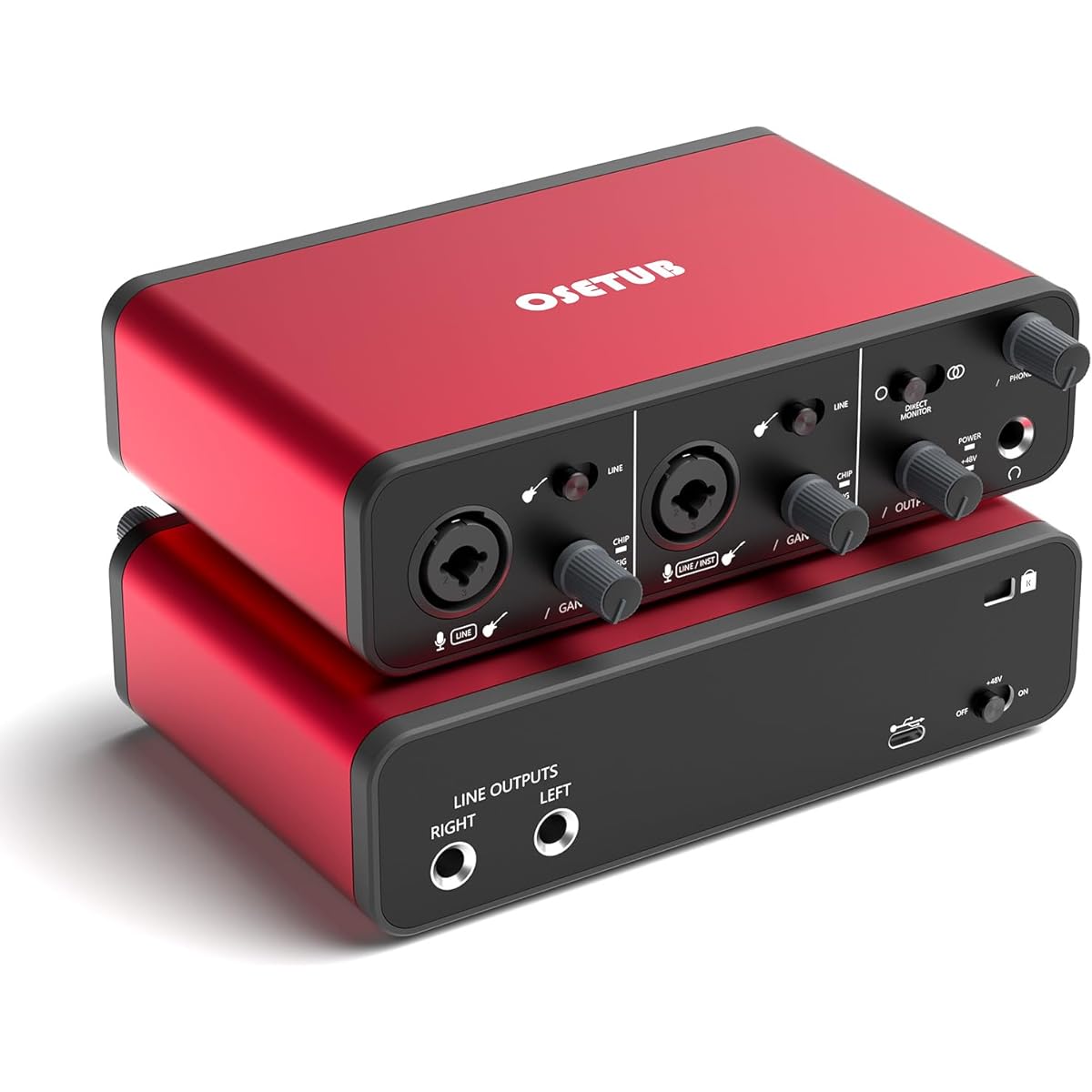 OseTub USB Audio Interface Solo 24-bit/192kHz 48V Phantom Power Compatible with Most DAWs and Recording Software USB Audio Interface Ideal for Podcasts/Recording/Live Streaming (AR004A-R-2)