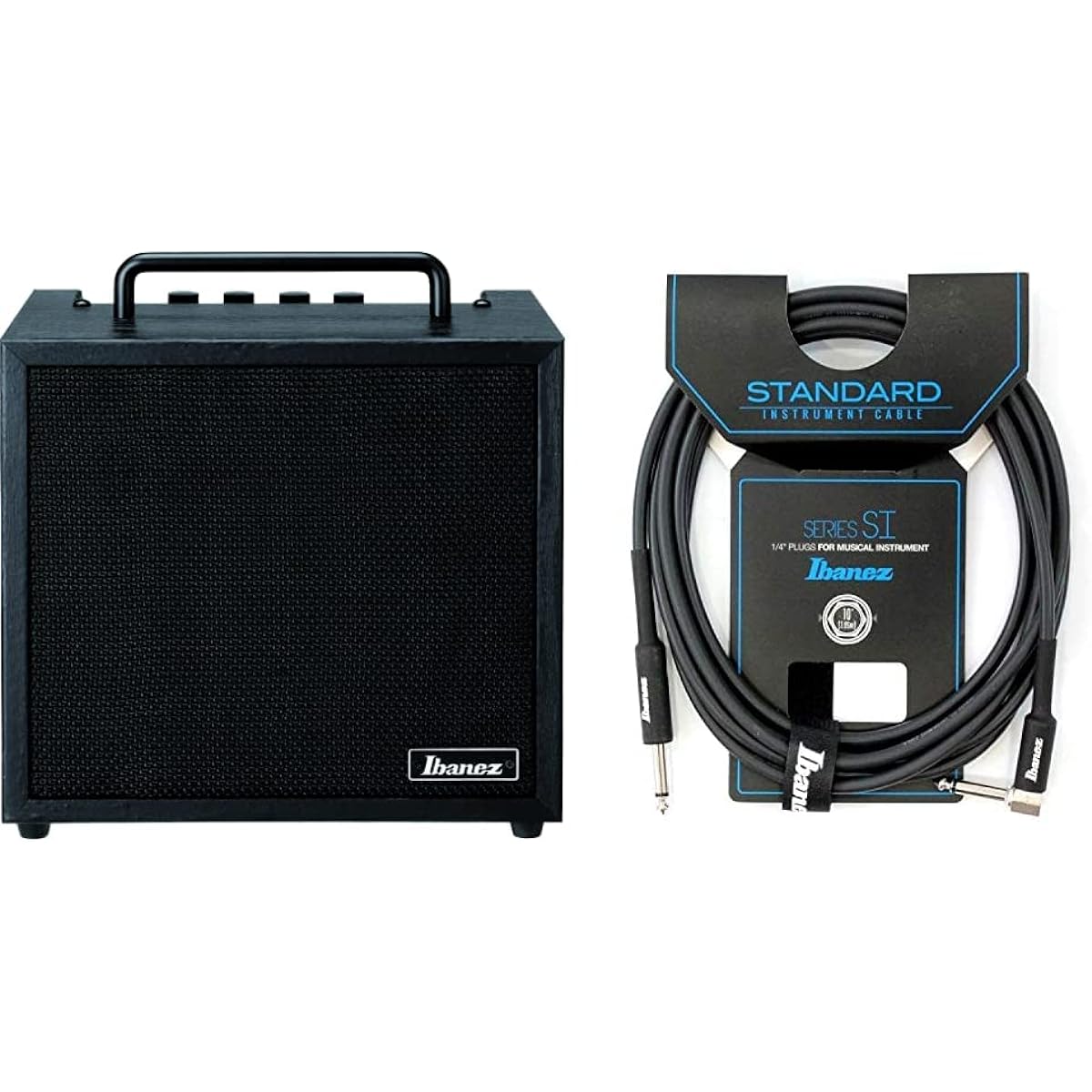 [Set Purchase] Ibanez 10W Practice Amplifier for Electric Bass IBZ10BV2 & Standard Guitar/Bass Cable 10ft (3.05m) Straight-L-shaped Plug SI10L