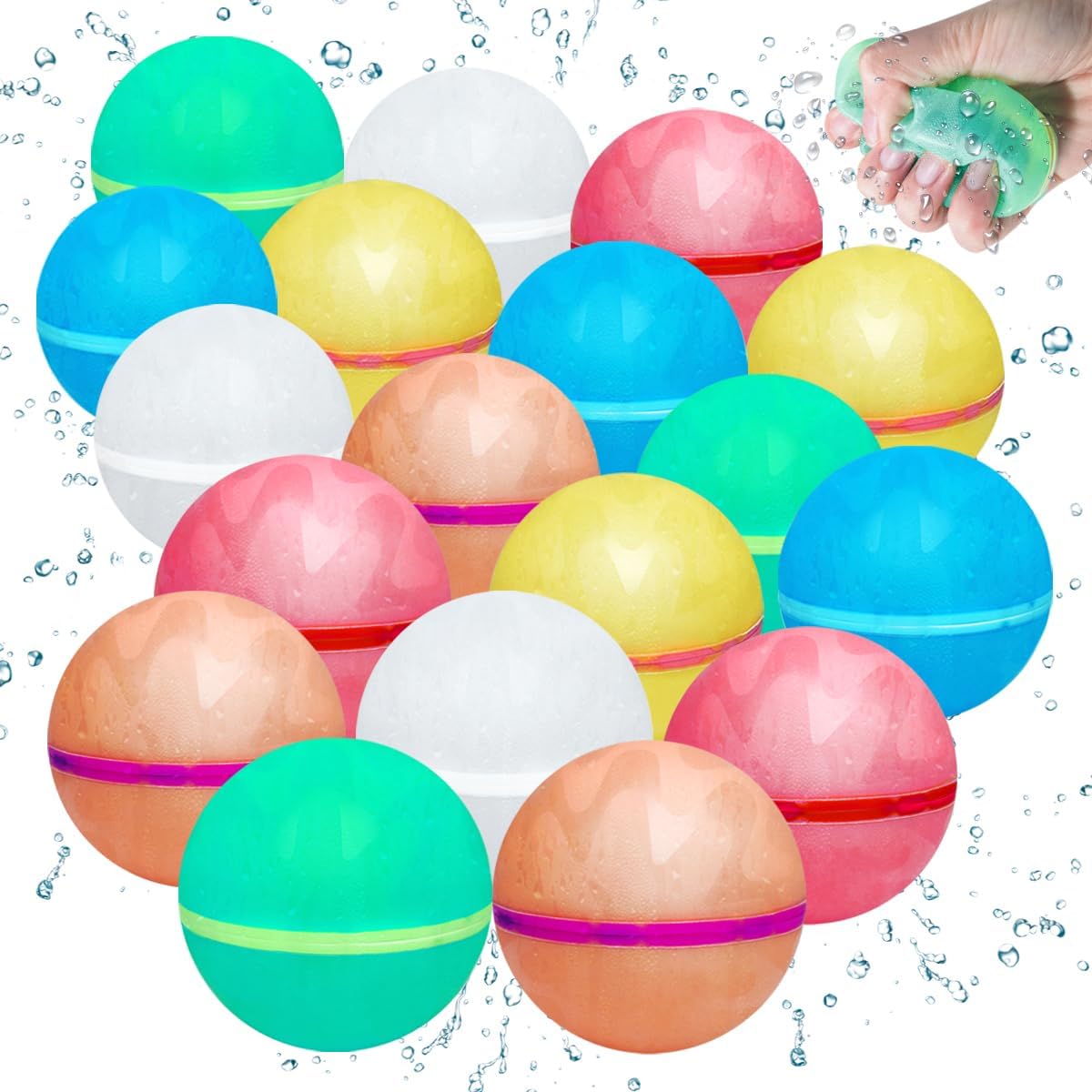 Peekoal Silicone Water Balloons 18pcs Refillable Water Bombs Quick Fill Reusable Water Balloons for Kids Summer Outdoor Water Games
