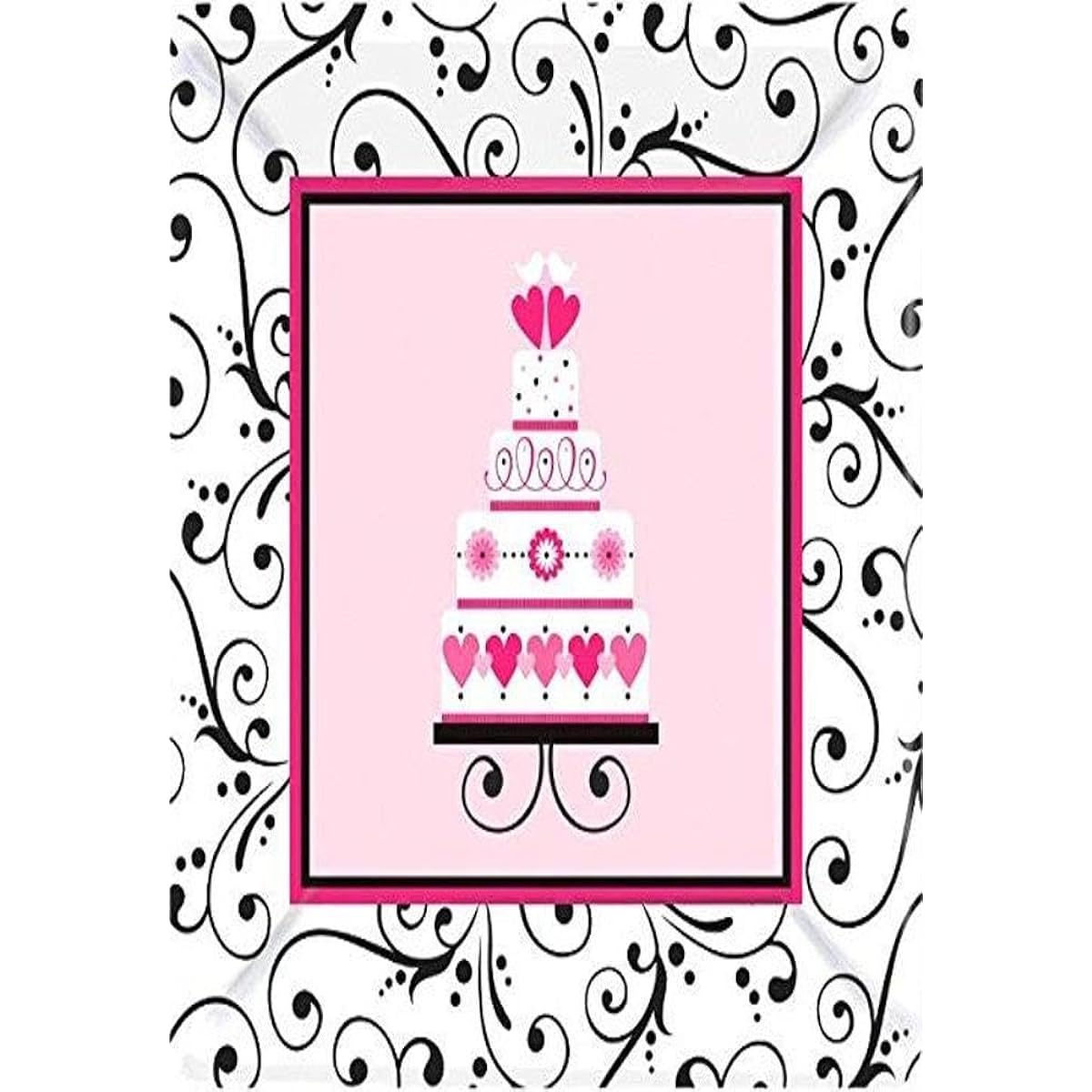 Amscan Sweet Wedding Square Dinner Paper Party Plates (18 pcs) 10 inch Pink/White/Black
