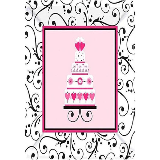 Amscan Sweet Wedding Square Dinner Paper Party Plates (18 pcs) 10 inch Pink/White/Black