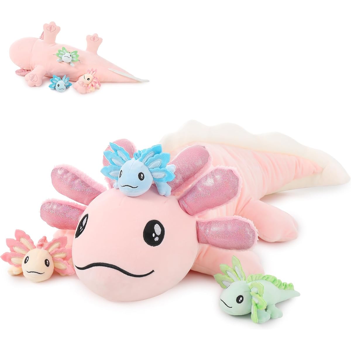 MaoGoLan Axolotl Plush Toy Set: Mom Axolotl & 3 Baby Axolotl Plush Toys